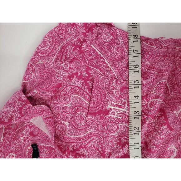 Lauren Ralph Lauren Monogram Roll Tab Shirt‎ Dress Paisley Pink Cotton Women's M - Picture 8 of 10